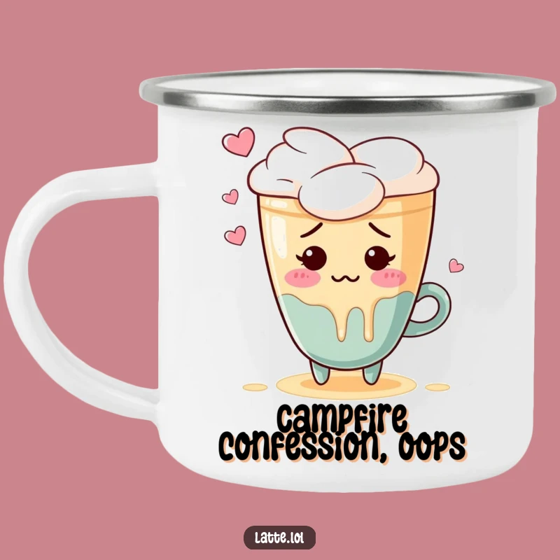 Funny Embarrassed Latte Art Camping Mug: Blushing Coffee Lover Gift
