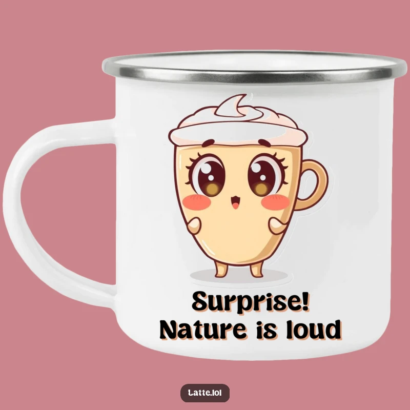 Funny Surprised Latte Camping Mug: Wide-Eyed Outdoor Fun Gift