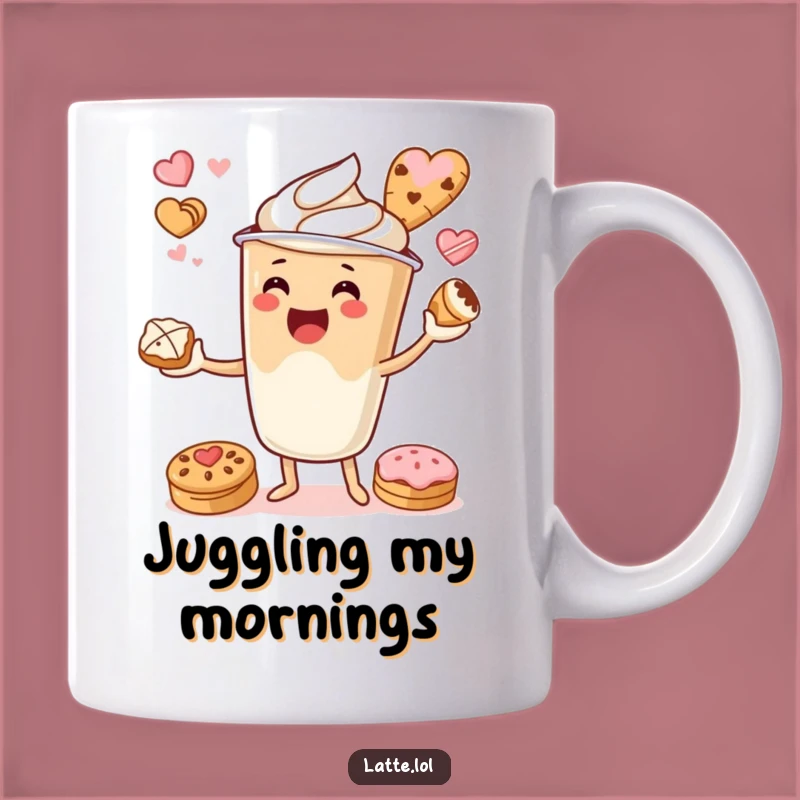 Funny Latte Cup Juggling Pastries Mug: Sweet Morning Treat Gift