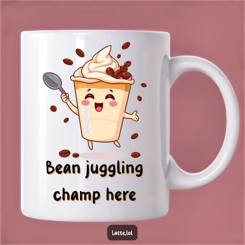 Funny Latte Juggling Mug: Coffee Bean Acrobatics & Spoon Fun Gift