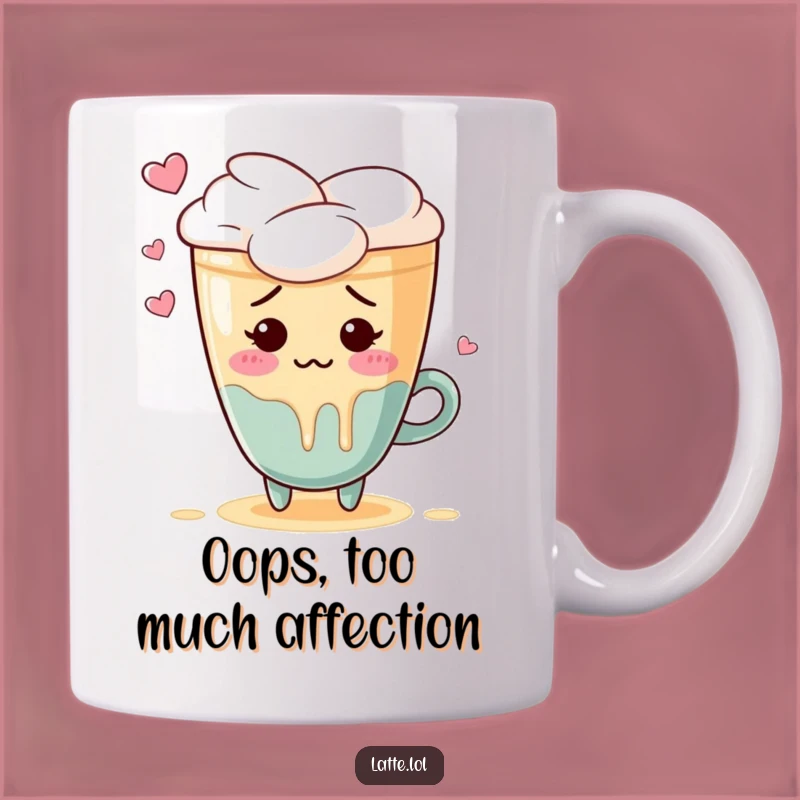 Funny Embarrassed Latte Art Mug: Blushing Heart Spill Gift