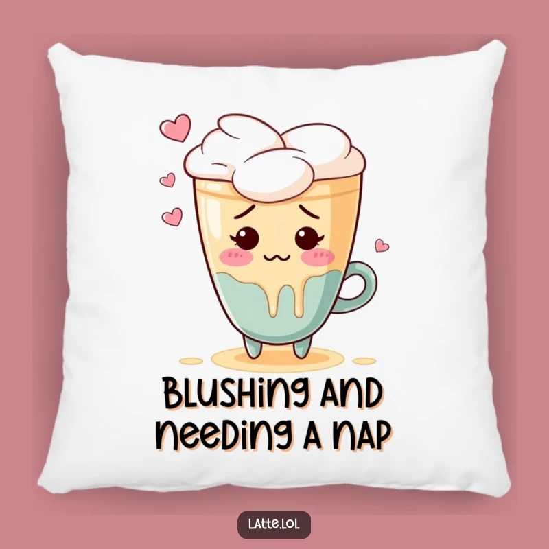 Funny Embarrassed Latte Art Pillow: Cozy Blushing Accent Gift