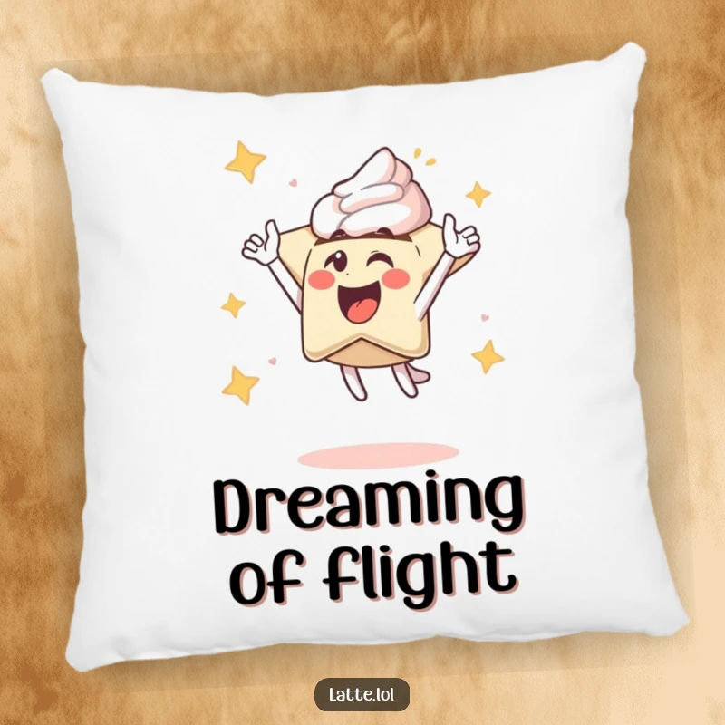 Funny pillow with an adorable excited latte art star character bursting upwards, offering plush comfort and humorous appeal.