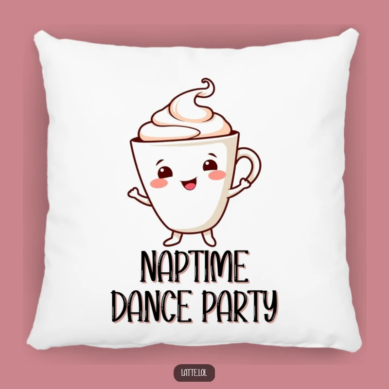Dancing Latte Funny Pillow: Cozy Cup, Cheerful Foam, Comfy Gift