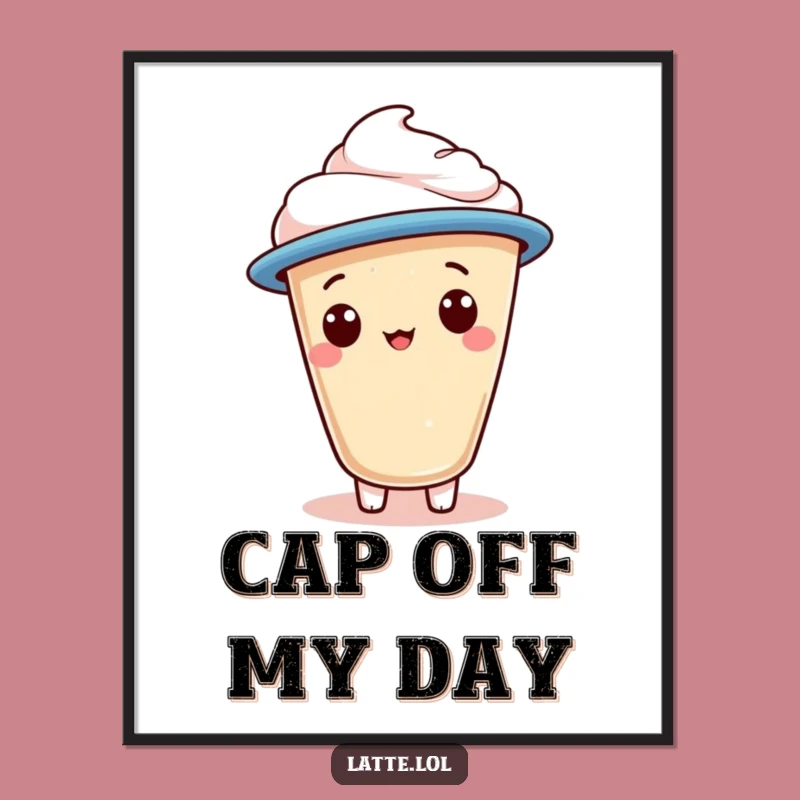 Funny Jaunty Cap Latte Foam Digital Art: Instant Whimsical Decor