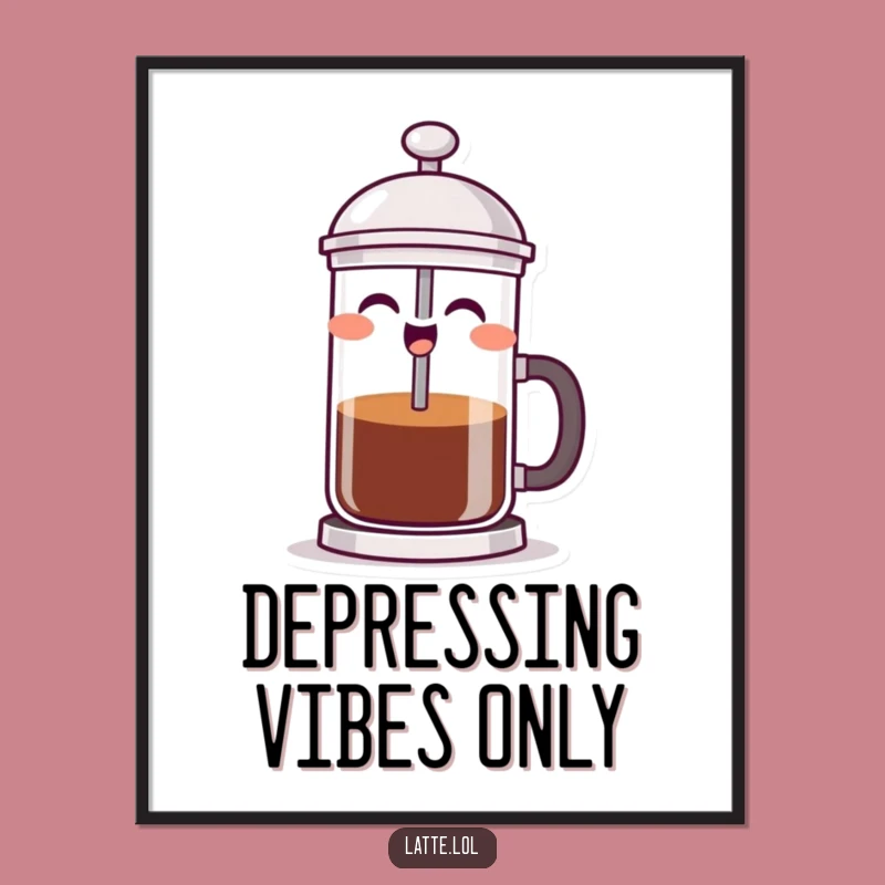 Funny French Press Digital Art - Laughing Coffee Character, Instant Gift Download