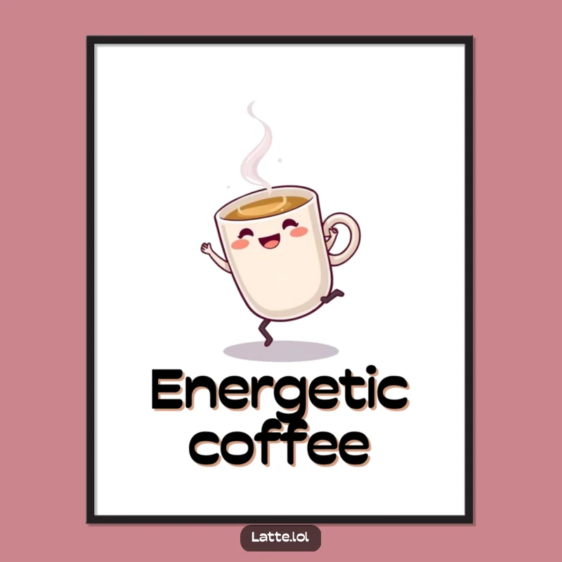 Funny Latte Cartwheel Digital Art: Energetic Coffee Print Gift