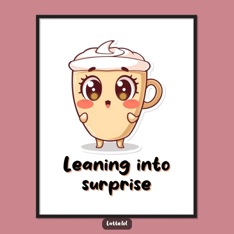 Funny Surprised Latte Digital Art Print: Wide-Eyed Wall Decor Gift