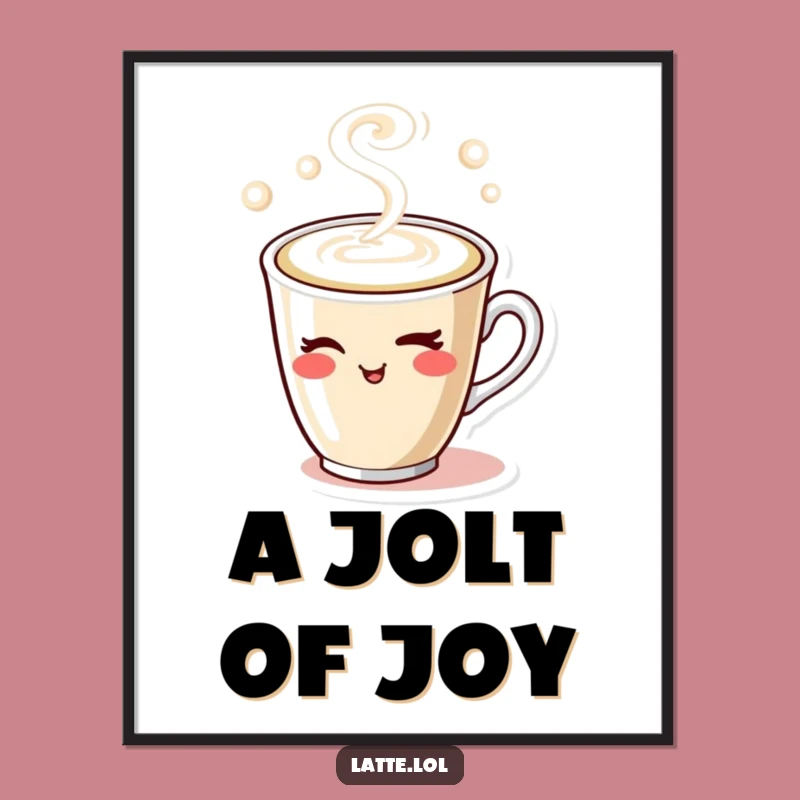 Funny Winking Latte Cup Digital Art: Playful Steam Design, Instant Download Gift