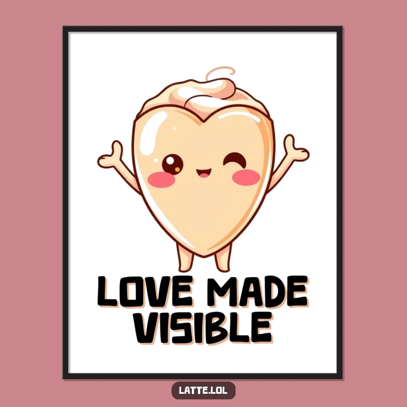 Funny Kawaii Latte Heart Digital Print - Cheerful Wall Art Download