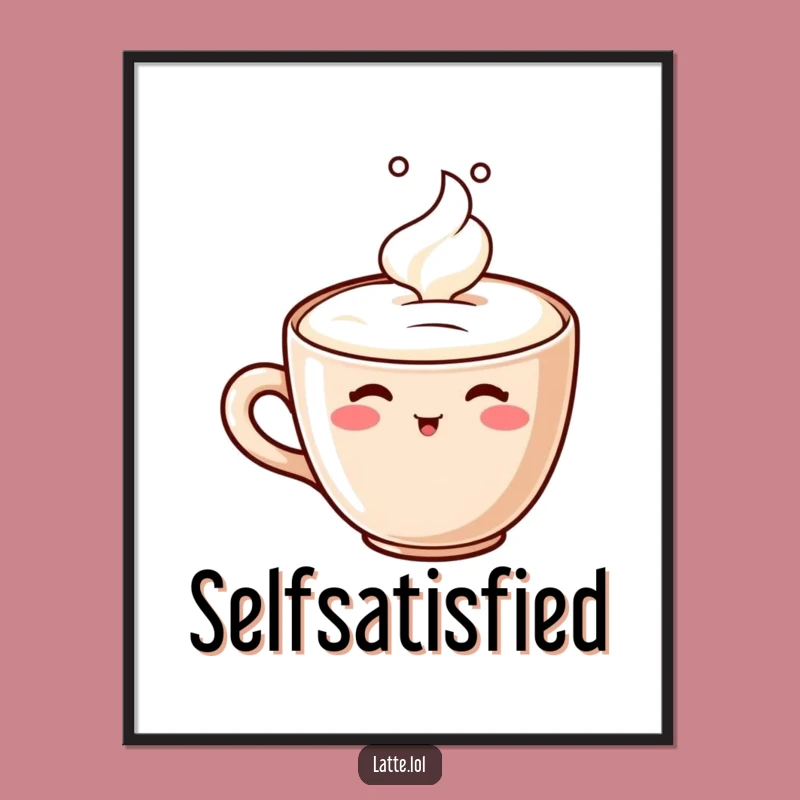 Funny Digital Art - Latte Character Sipping Foam Joyful Wall Decor Gift