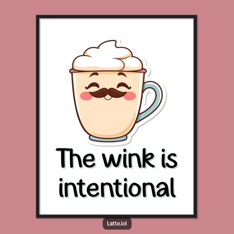Funny Winking Latte Art Digital Print: Instant Hilarious Wall Decor for Coffee Shops
