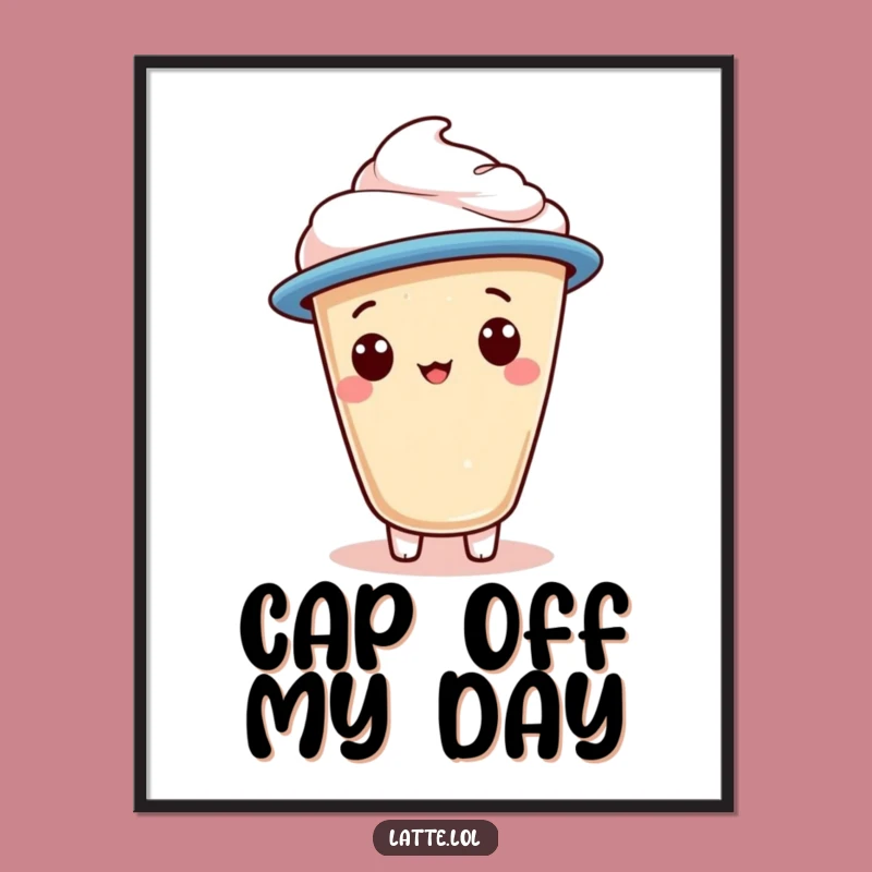 Funny Jaunty Cap Latte Foam Poster: Whimsical Coffee Wall Art