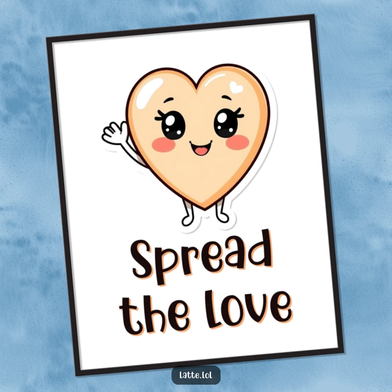 Funny Latte Poster: Smiling latte art heart character giving a friendly wave, a heartwarming and funny illustration.