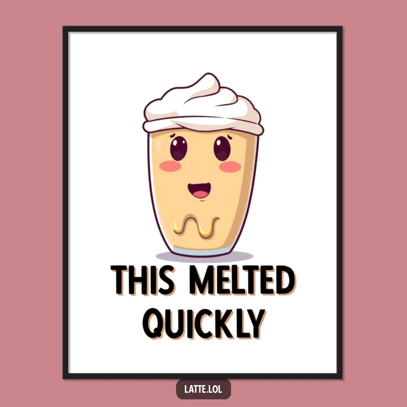 Funny Melting Latte Art Poster - Surprised Coffee Decor, Unique Gift for Art Lovers