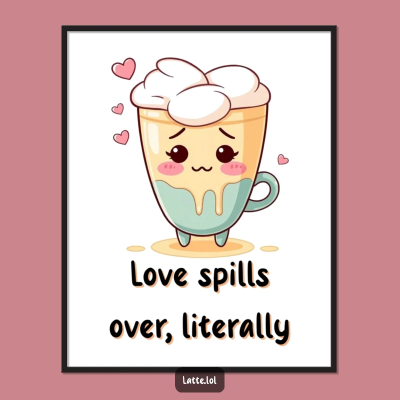 Funny Embarrassed Latte Art Poster: Blushing Coffee Scene Gift