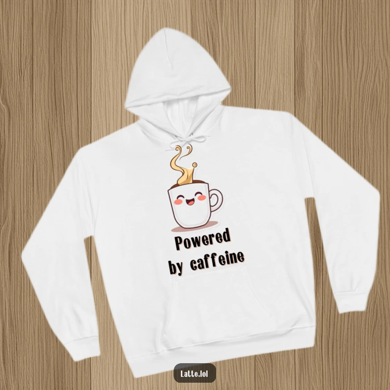 Funny hooded sweatshirt with a happy espresso shot character and dramatic steam, ideal for expressing personality and coffee love.