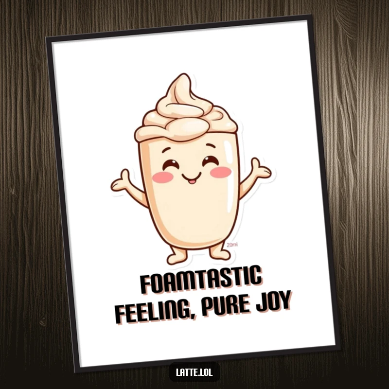 Funny free printable wall art: jovial latte foam character smiling and forming silly shapes, a cheerful piece of decor.