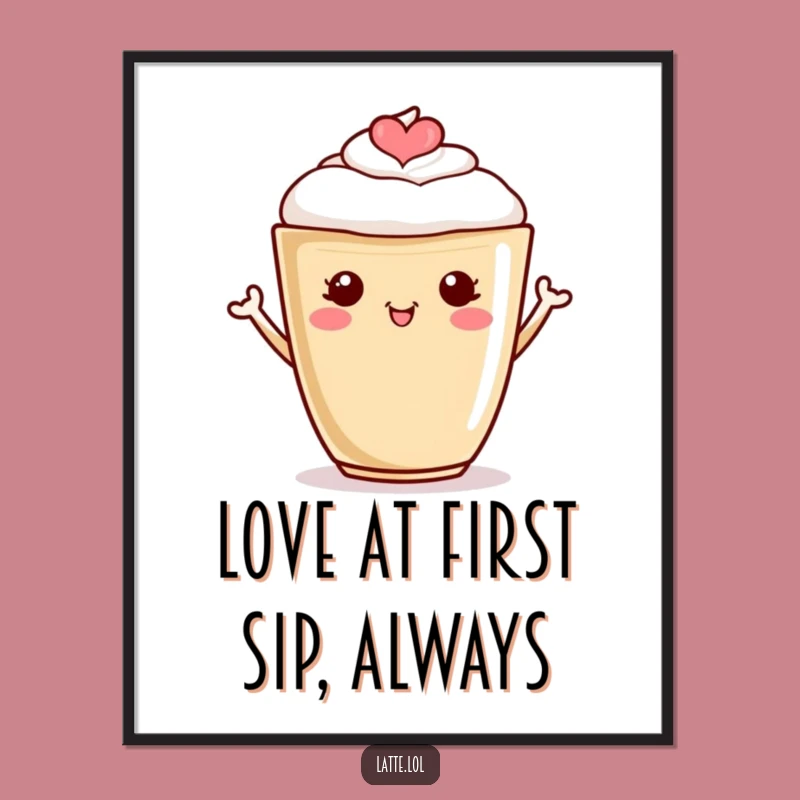 Free Printable Wall Art: Cheerful Heart Latte Art, Humorous Downloadable Decor