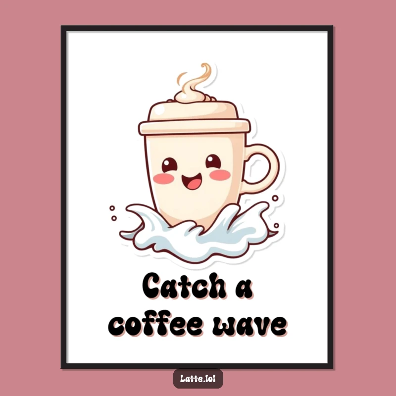 Free Printable Wall Art: Coffee Cup Surfer, Frothy Wave Adventure Decor