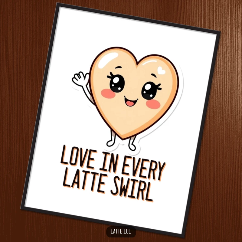 Funny Free Printable Wall Art: A smiling heart made of latte art waving friendly, adding warmth and charm to any room.