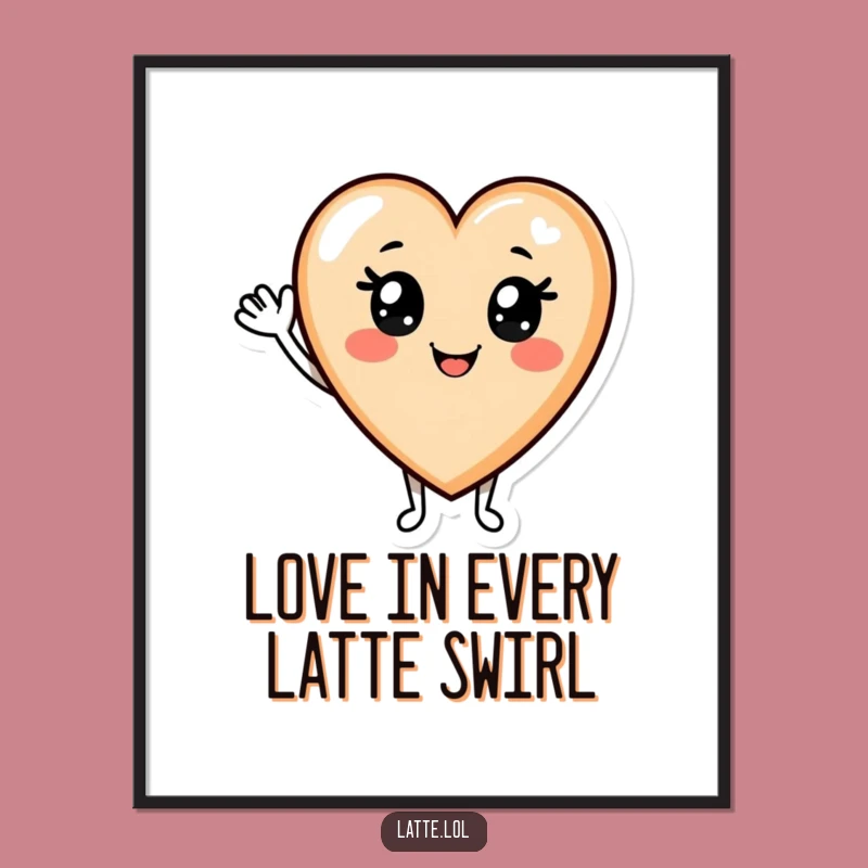 Free Printable Wall Art: Smiling Latte Heart - Funny Downloadable Decor Gift