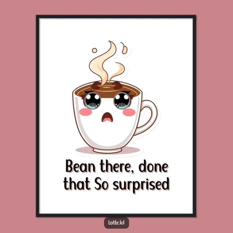Free Printable Wall Art: Surprised Coffee Cup Character, Funny Downloadable Decor