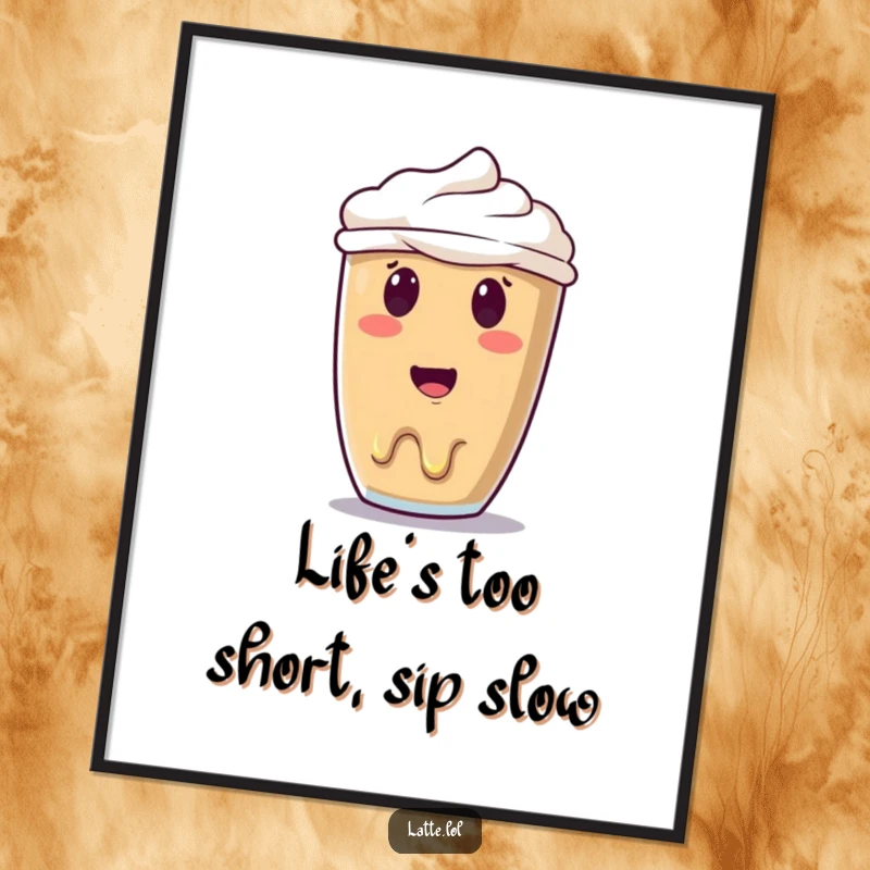 Funny Free Printable Wall Art of a surprised latte art smiley face with its edges starting to melt, creating a quirky and humorous piece.