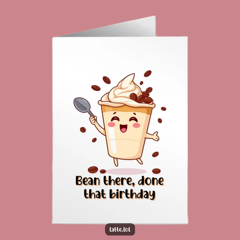 Free Printable Latte Birthday Card: Funny Juggling Beans Downloadable Gift for Coffee Lovers