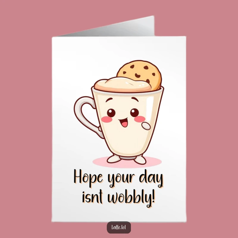Free Printable Birthday Card: Wobbly Latte Balancing Cookie, Fun Wishes