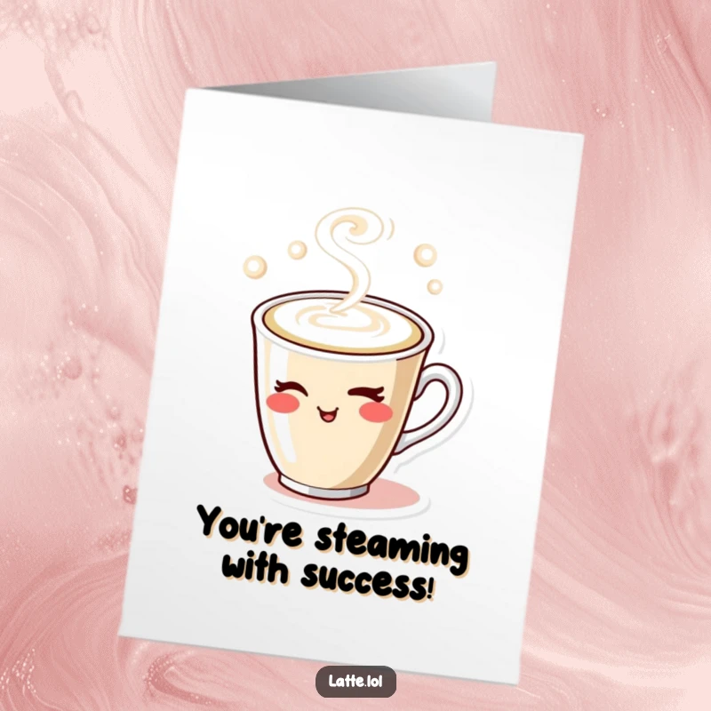 Funny Free Printable Congratulations Card: A playful latte cup winks, steam rising, celebrating success. Instant downloadable art.