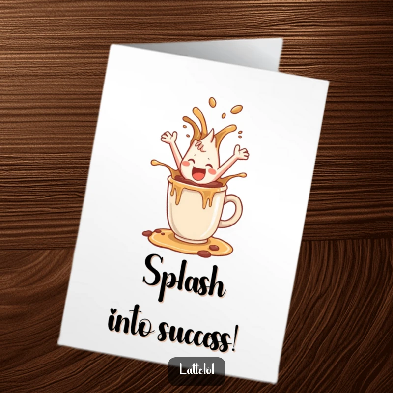 Funny Free Printable Congratulations Card: A happy coffee splash character exuberantly leaping from a mug, signaling a fantastic accomplishment.