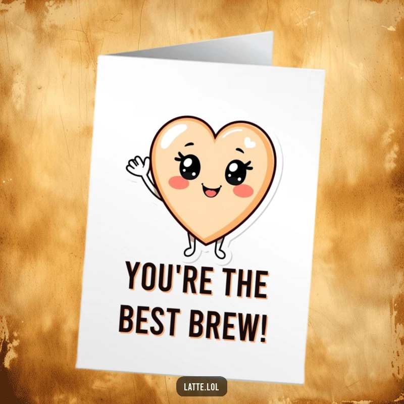 Funny Free Printable Congratulations Card: A smiling latte art heart character waving enthusiastically, celebrating a wonderful success.