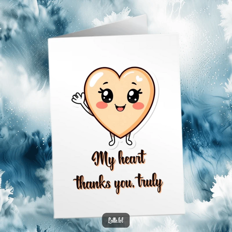 Funny Free Printable Thank You Card: A smiling latte art heart character waving, expressing sincere thanks with a cheerful demeanor.
