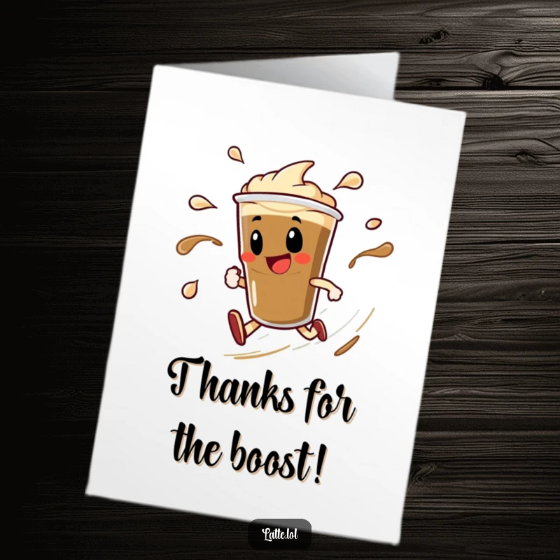 Free Printable Thank You Card: Delighted Espresso Shot Character Spinning with Liquid Trails.