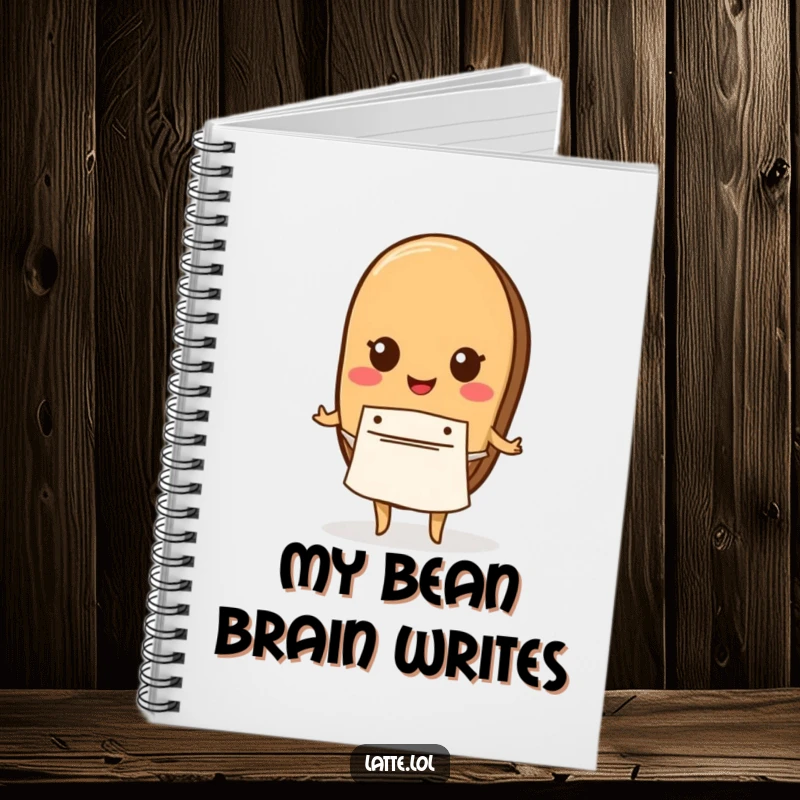Funny notebook featuring a coffee bean character with a tiny apron, perfect for jotting down notes.