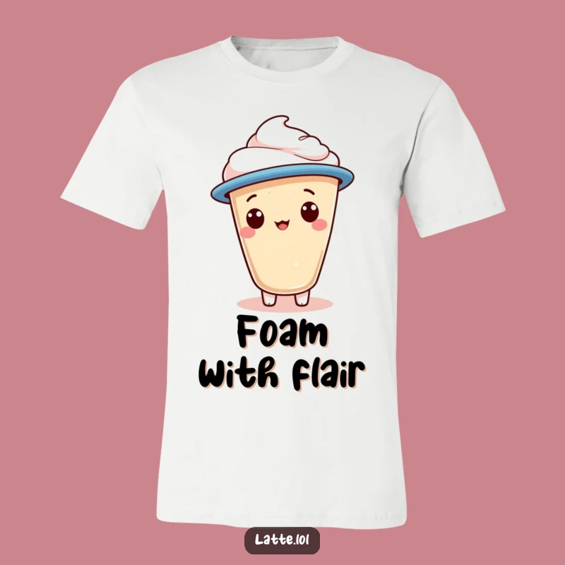 Funny Jaunty Cap Latte Foam Tee: Whimsical Coffee Character Shirt