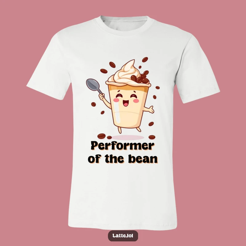 Funny Latte Juggler T-Shirt: Coffee Bean Acrobat Tee - Hilarious Gift