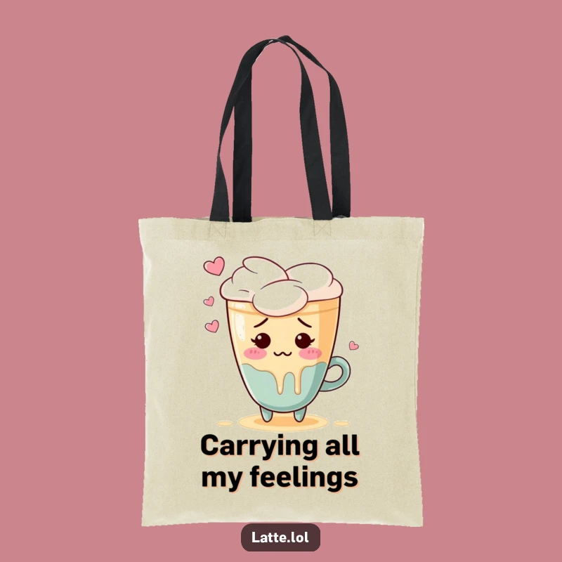 Funny Embarrassed Latte Art Tote Bag: Blushing Coffee Lover Gift